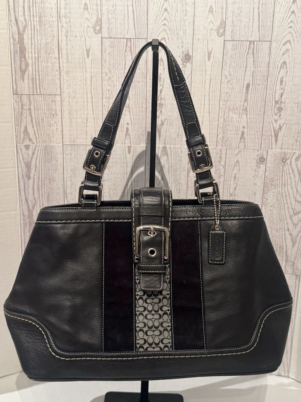 VTG COACH Soho Hampton Patchwork Bicolor Leather Tote Bag Black Authentic Y2K.